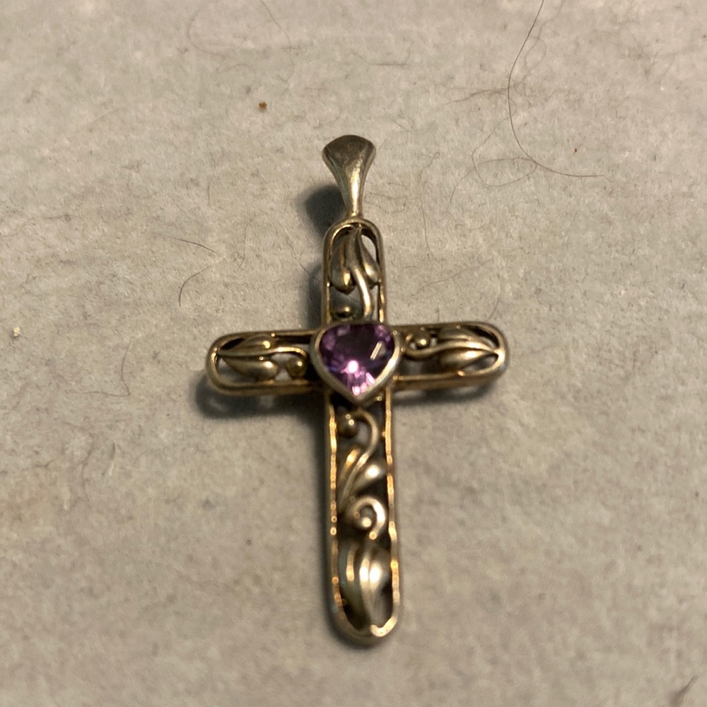 Sterling silver and amethyst cross pendant
